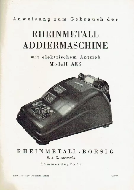 Rheinmetall Borsig AG Awtowelo Gebrauchsanleitung Addiermaschine AES DDR um 1951 2