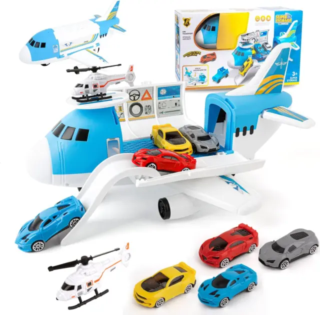 Shayson Transport Cargo Airplane Car Toy Play Set for Boys and Girls Ages 3 and