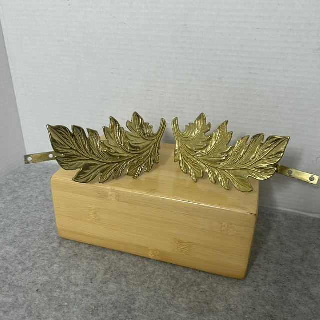 Vintage Large Mid-Century Ornate Brass Leaf Shaped Curtain Tie Back Hold Backs