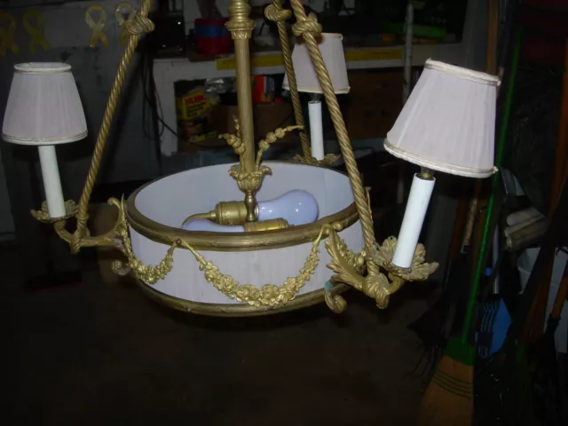 Gorgeous Antique French Empire Chandelier Bronze/Brass 3 Arm  5 Light 20”