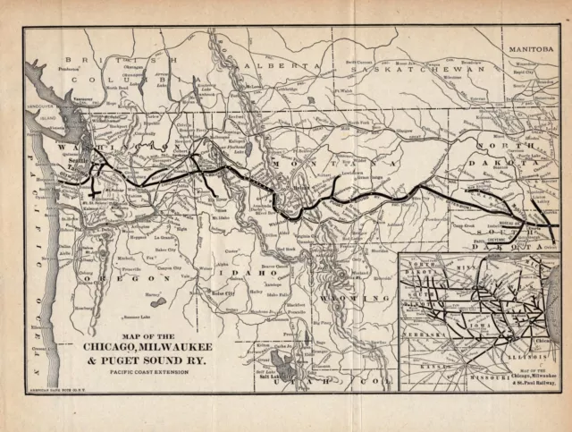 1912 Antique Chicago Milwaukee Puget Sound Railroad Map St Paul Railway Map 1574