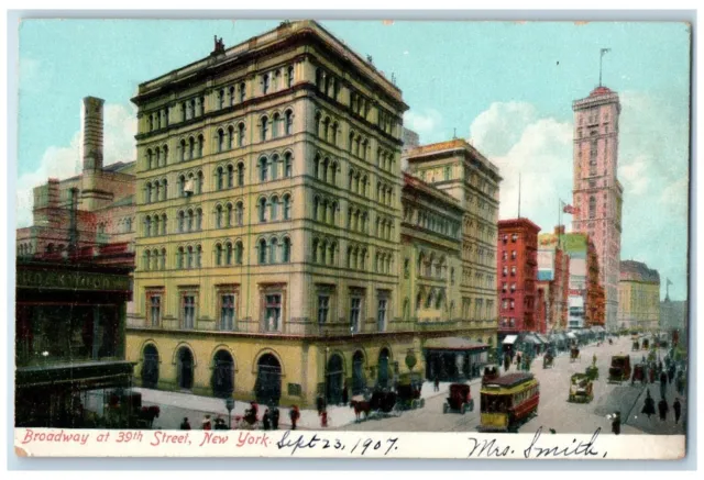 1907 View Of Broadway At 39th Street Trolley Buildings New York NY Postcard