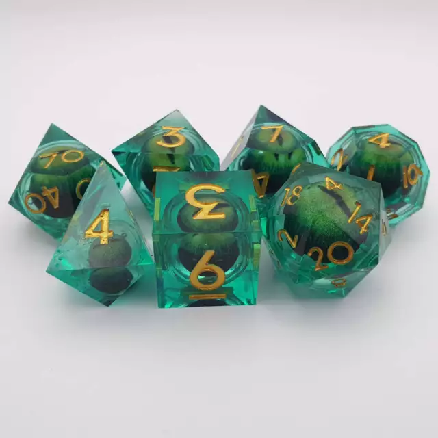 DND Sharp Resin Dice Set Dragon Eye Rolling Polyhedral Die 7pcs TTRPG Dungeons