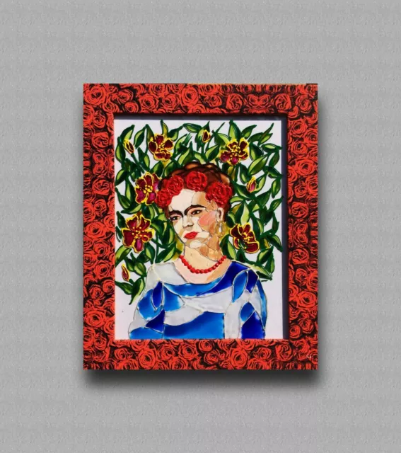Stained glass panel Frida Kahlo Glass painting Mexican decor ORIGINAL HANDMADE