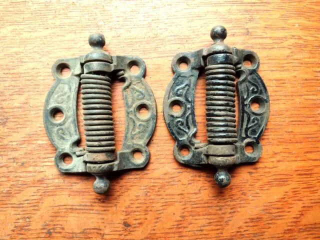 Two Antique Fancy Ornate Cast Iron Screen Door Hinges c.1885
