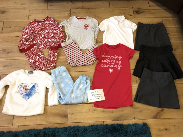 Pacchetto vestiti ragazze età 5-6 anni TU M&S Disney pigiami grigi gonne scuola pigiami