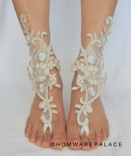 Ivory Bridal Lace Barefoot Sandals Beach Wedding Summer Sandles