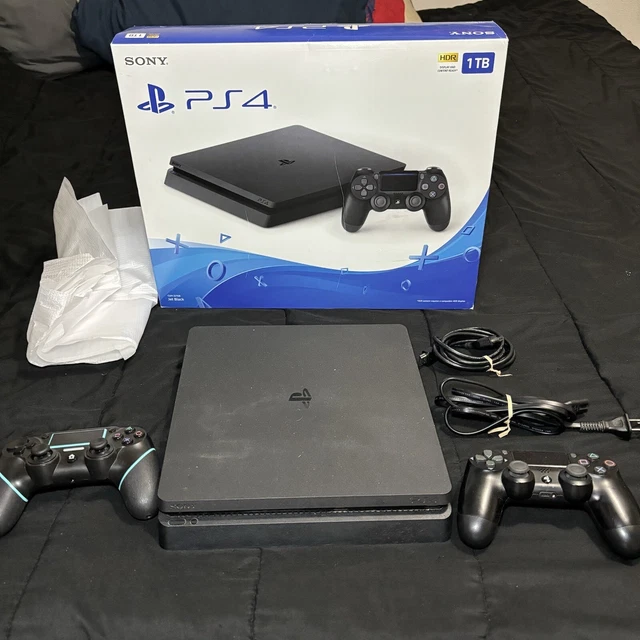 SONY PLAYSTATION 4 Slim 1TB Console Jet Black With Box and Two