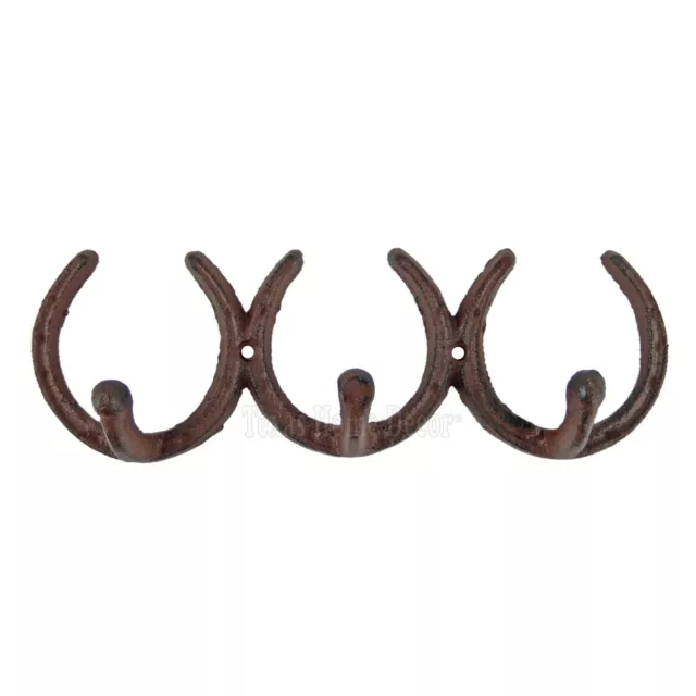 Horseshoe Triple Wall Hook Cast Iron Key Towel Coat Hanger Rustic Western Brown