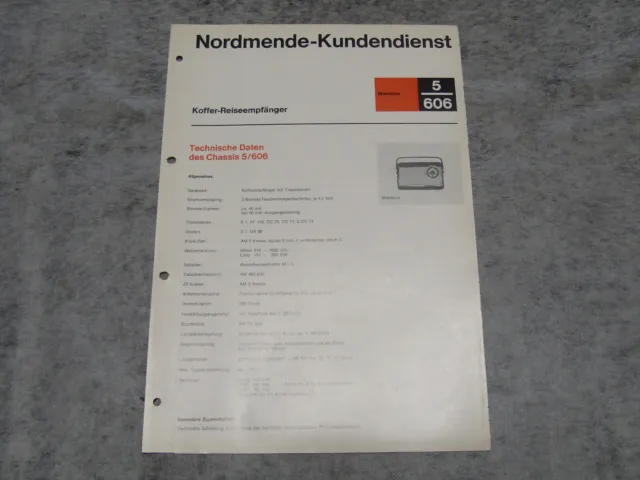 Schaltplan Service Manual Kofferradio Radio Nordmende Mambino 5/606