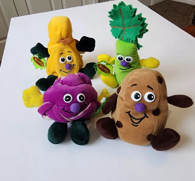 Vintage 1997 Veggie Friends Toy Box Creations Lot of 4 Bean Bag Plush Soft Toys