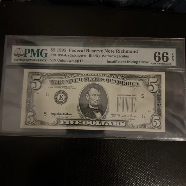 5 dollar bill error - serial numbers and treasury seal on wrong side. 1995 Rare?