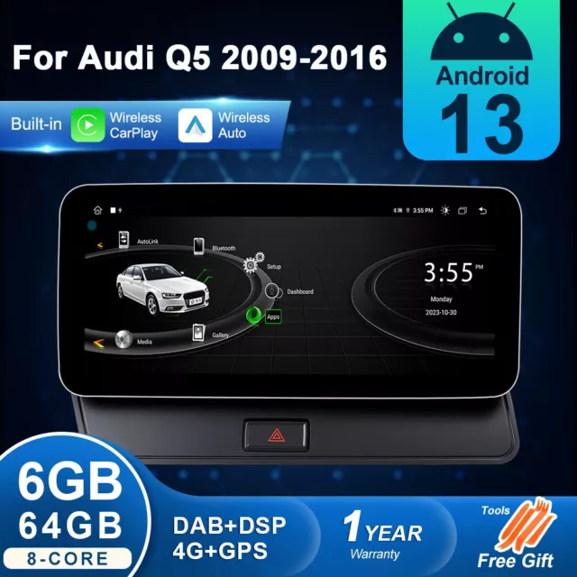 10.25'' Android 13 Autoradio CarPlay 64GB für Audi Q5 DAB+ DSP 8-Core GPS Navi