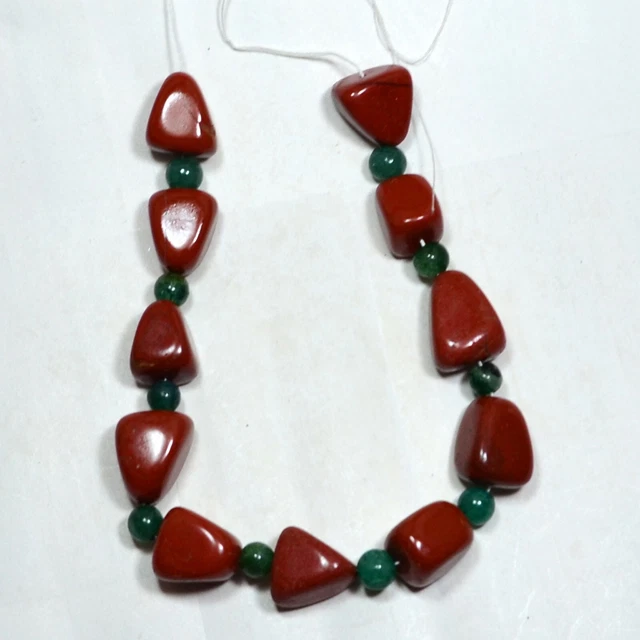 205.30 Ct Natural red jasper tumble & ball Gemstone beads 9 inch Line