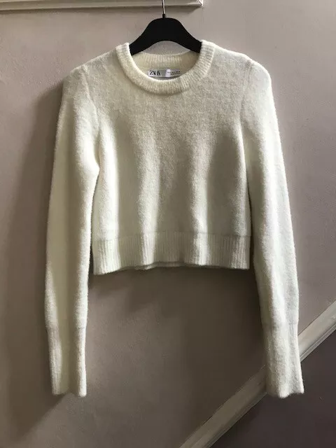 Zara Ladies Super Soft Ivory Cropped Jumper Top Size Small, 10 Uk