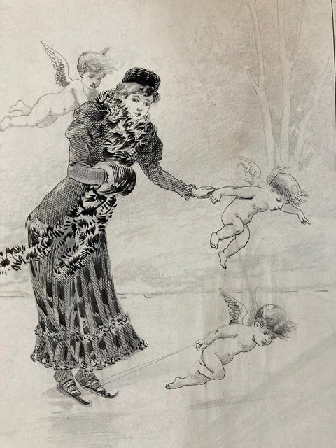 Dessin Original Vintage Des Années 70 - Ange/angelot Putti Au Crayon - Art à Identifier