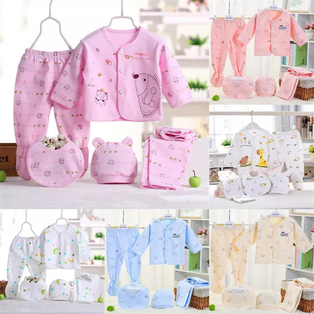 Newborn 5pcs 0-3 Months T-shirt Top+Pants Set Outfit Clothes Baby Boy Girls Kids