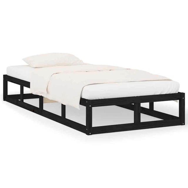 SOLID WOOD SINGLE Bed Frame 90x190cm 3FT Black, Sturdy Pine & Plywood