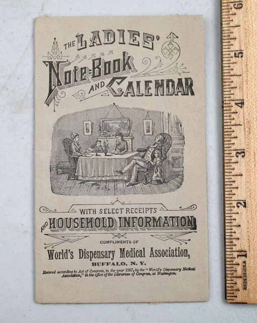 Vintage 1887 World's Dispensary Medical Ladies Notebook and Calendar Buffalo NY