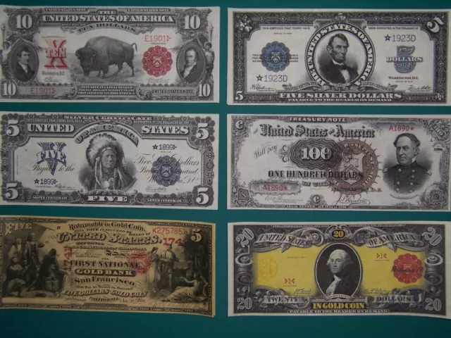 Starter Set of 6 Reproduction U.S. Currency Paper Money Copy