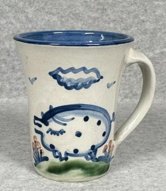 M A Hadley Pottery Pig Flared Mug Coffee Cup The End Signed Vintage Hand Painted