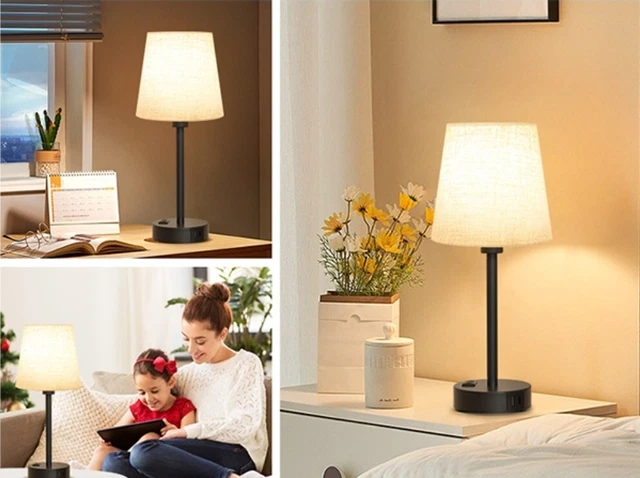 Set Di 2 Lampade Da Comodino Touch Dimmerabili - Con Porte USB E Prese CA, Paralume In Lino Beige, Per Camera Da Letto E Soggiorno - Foto 5