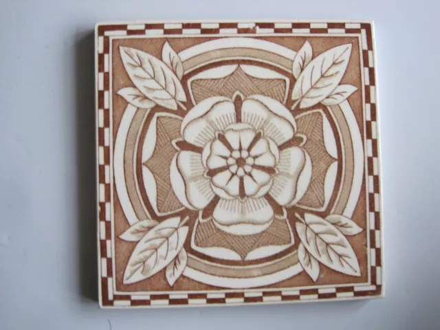 Antique 6" Victorian Wedgwood Transfer Print Wall Tile - Tudor Rose  C1885
