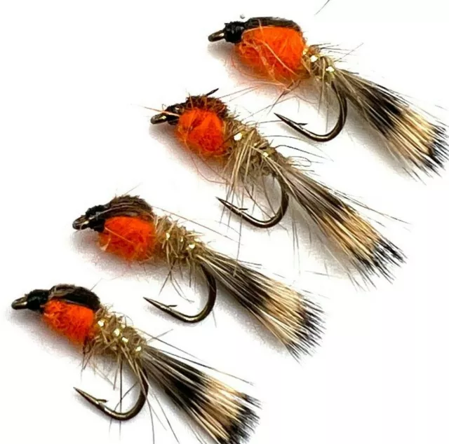 4,6 or 8 Trout Fly Fishing HARES EAR RED/ORANGE THORAX NYMPH BARBED/BARBLESS