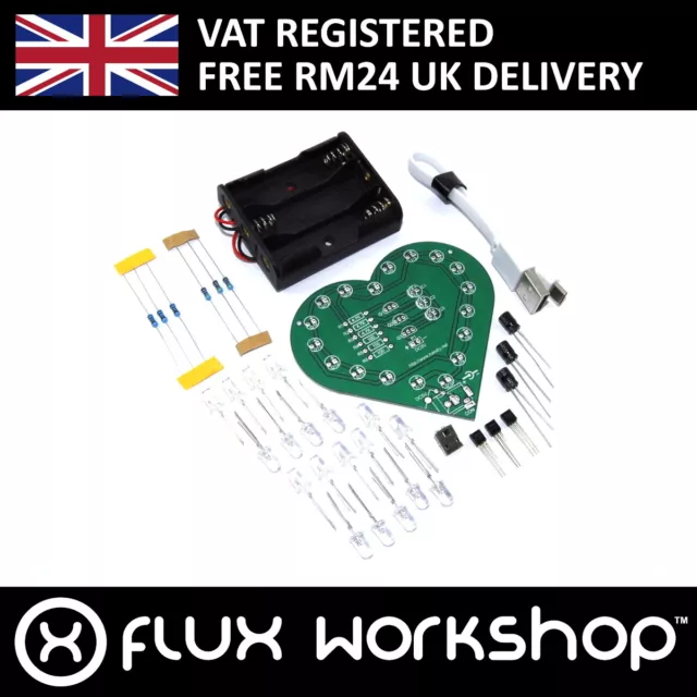 Flashing LED Heart DIY Kit Capacitor Unsoldered 3xAA 4.5V USB Flux Workshop