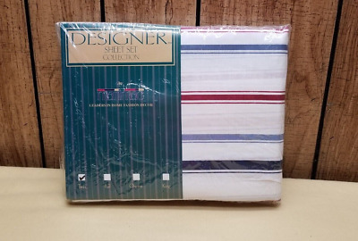 Juego de sábanas de cama dobles vintage de diseñador por Marimac a rayas nuevas en paquete