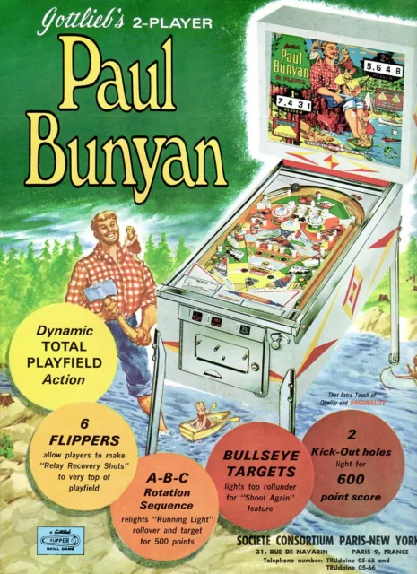 Wow! Original 1968 Gottlieb Paul Bunyan pinball flyer/brochure! Rare! Free Ship!