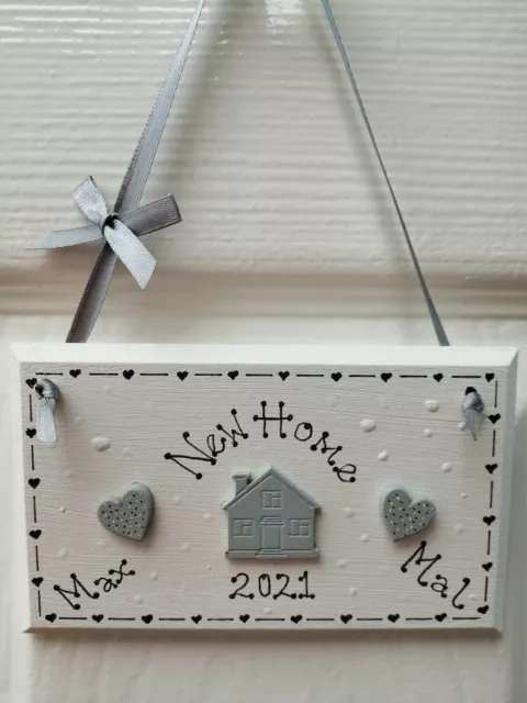 * Handmade Personalised New Home House Plaque Gift Present Shabby Chic Grey *