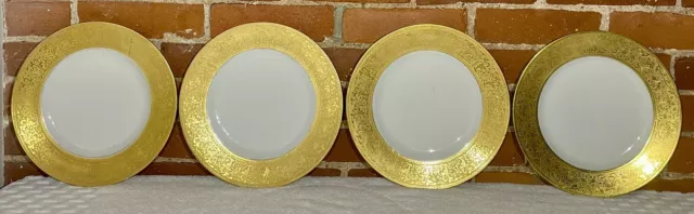 4 Royal Bavarian Hutschenreuther Selb Thomas Gold Encrusted Dinner Plates 10 3/4