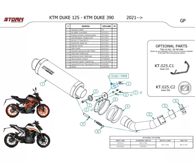 Pot D'Pot D'Echappement Storm By Mivv Gp Acier KTM DUKE 125 2021 > 2023