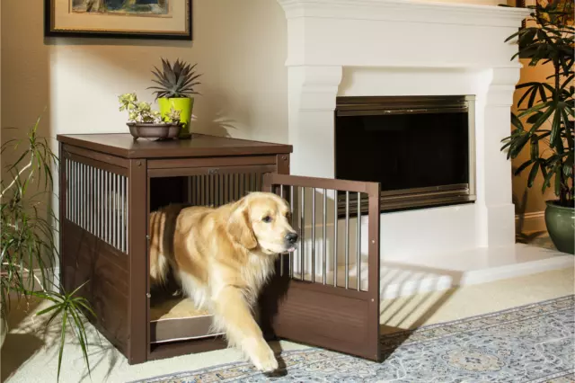 EcoFlex Pet Crate End Table Dog Kennel  House Furniture Brown X Large