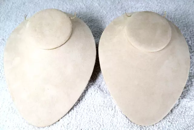 2 Beige Suede Low Profile Necklace Displays Busts Stands Bendable Clasps 8x7x3"