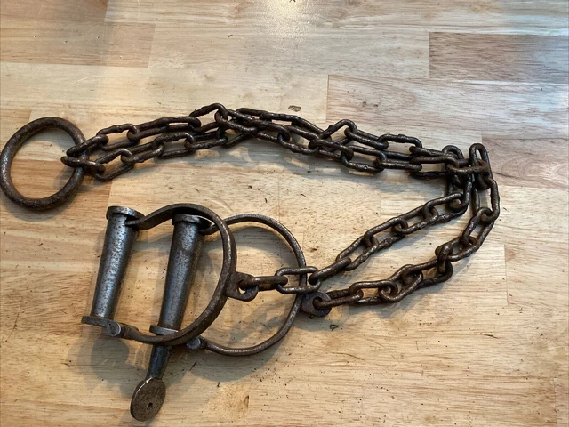 old Leg Lock Shackles Rustic Prison Guard Cast Iron Antique Handcuffs