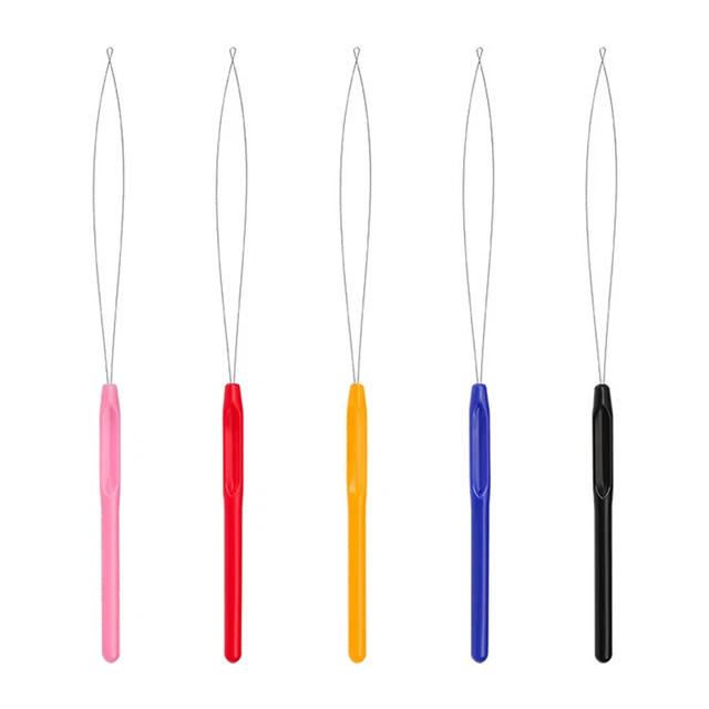 5pcs Hair Extension Hook Pulling Tool Needle Threader Micro Rings Beads LoQV