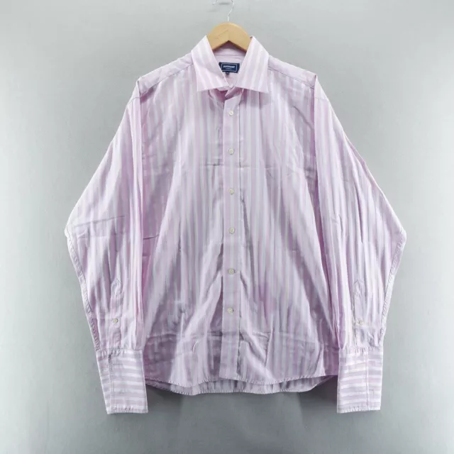 Duchamp London Mens Shirt XL Pink White Striped Button Up Double Cuff 17/43*