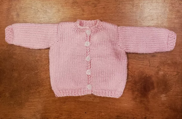 Hand Knit Doll Sweater/ Classic Pink Cardigan / Fits 18" & American Girl