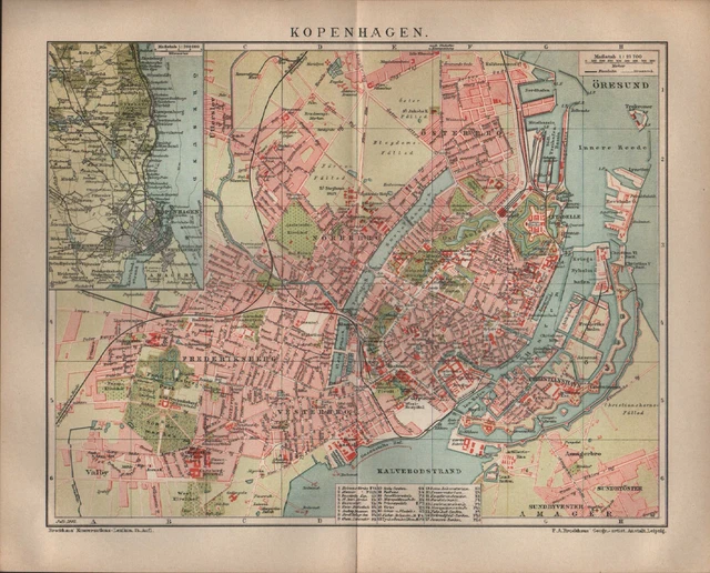 MAP CITY MAP 1902 city map COPENHAGEN. Denmark Vesterbro