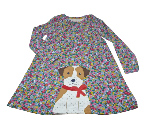 Abito per bambina Ex Boden tunica cane stampa floreale applique 4-12 anni cotone NUOVO