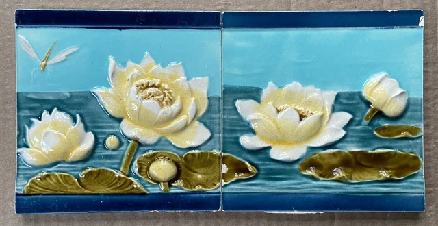 Germany - Antique Art Nouveau Majolica 2 Tiles Set  C1900