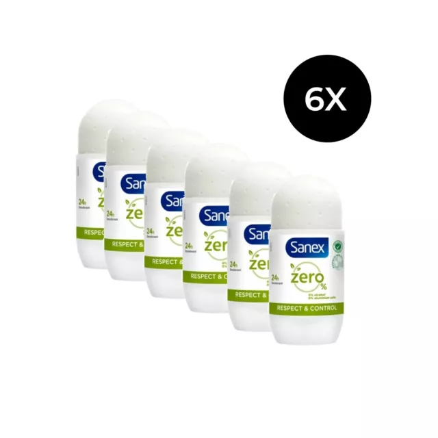 Lot de 6 Sanex Deo Roll-On Zero% Piel Normal 50 Ml