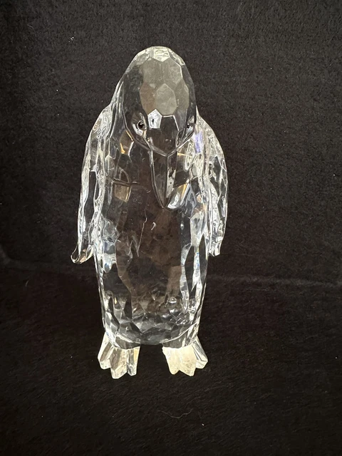 Lucite Penguin Crystal Clear Faceted Tall Figurine 5.5” Tall