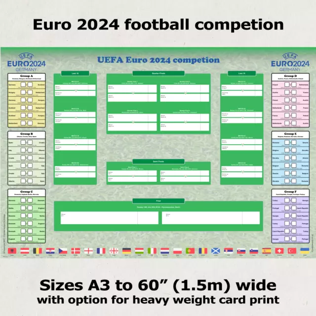 EURO 2024 FOOTBALL competition poster planner wall chart 5 sizes A3