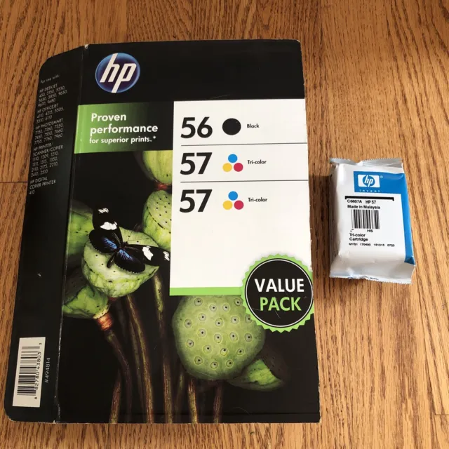 HP 56 57 Black Tri-Color Ink Cartridges Expired Aug 2017 - 1 Black, 3 Tri-color