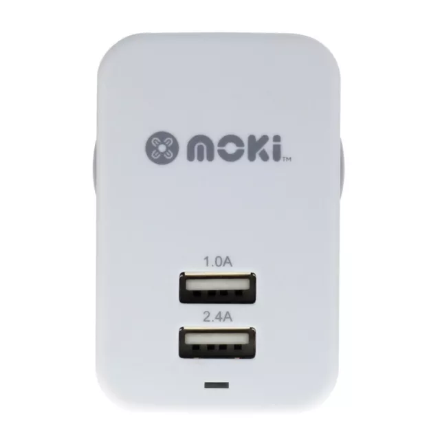 Moki Dual USB Wall Mobile Charger Universal Adaptor Power Plug Travel Adapter WH