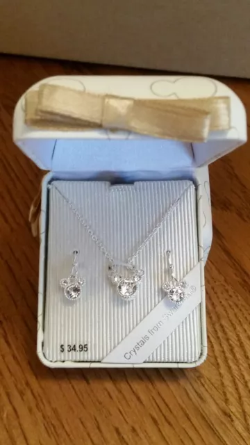 BNIB Walt Disney World Swarovski Crystal Mickey Mouse Dangle Necklace & Earrings