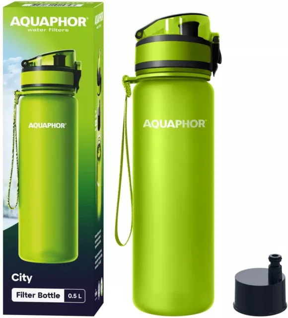 Aquaphor Ciudad Botella Con Filtro de Agua, 500 ML, De Tritan, sin Bpa , Verde